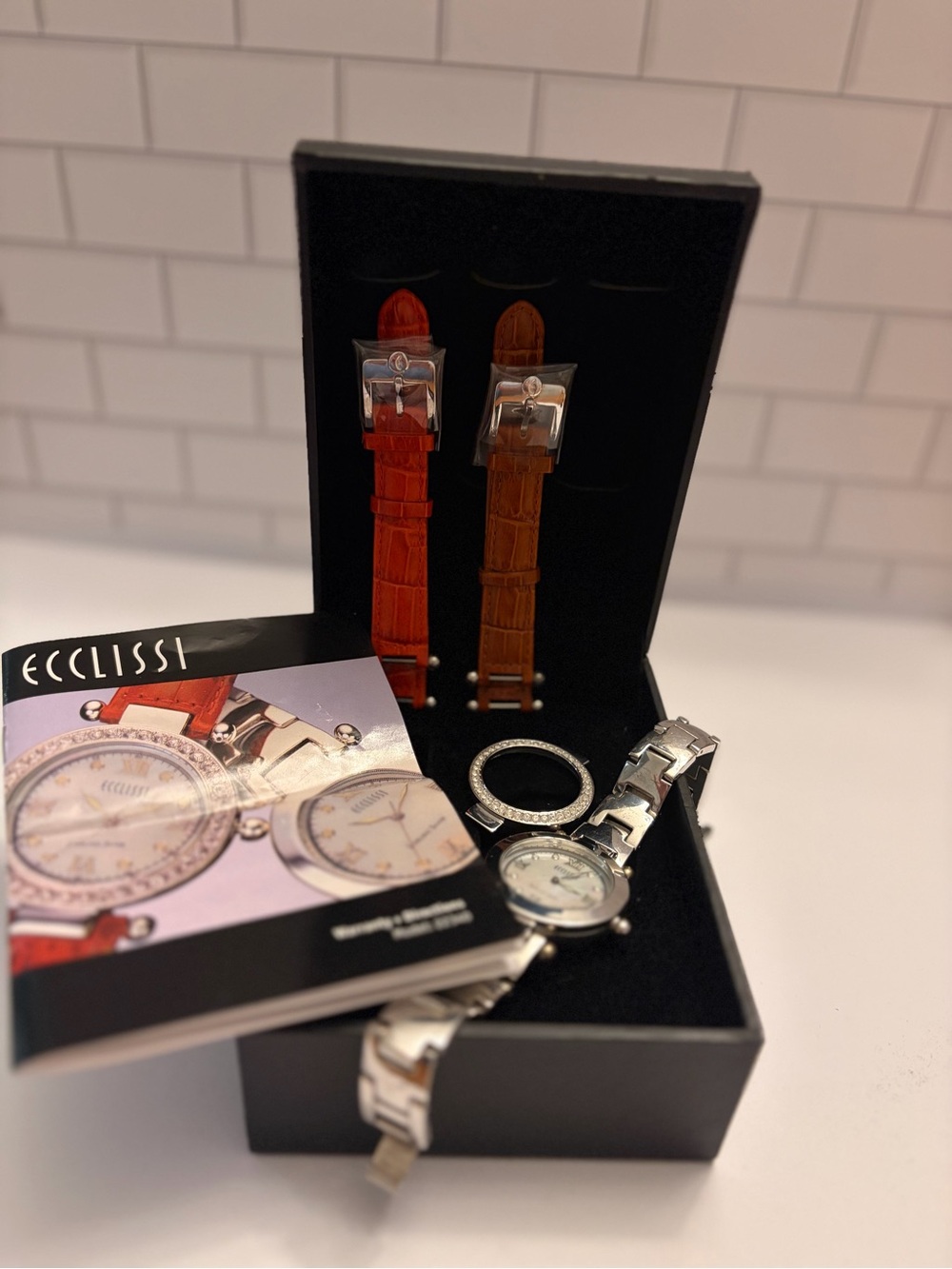 Ecclissi Interchangeable Watch Set Boxed Model 22340 MOP Dial Steel Link Band